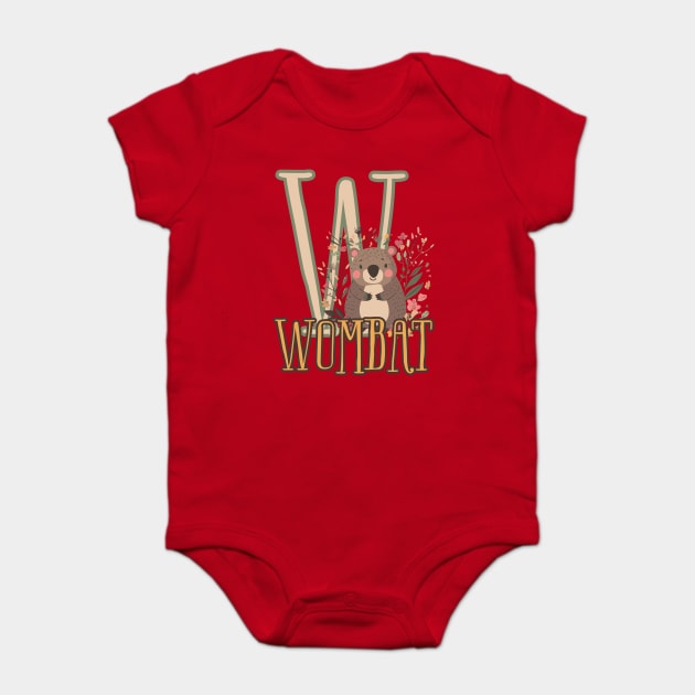 Wombat - Animal Letters - Cute Boho Chic Baby Bodysuit by TuncGK